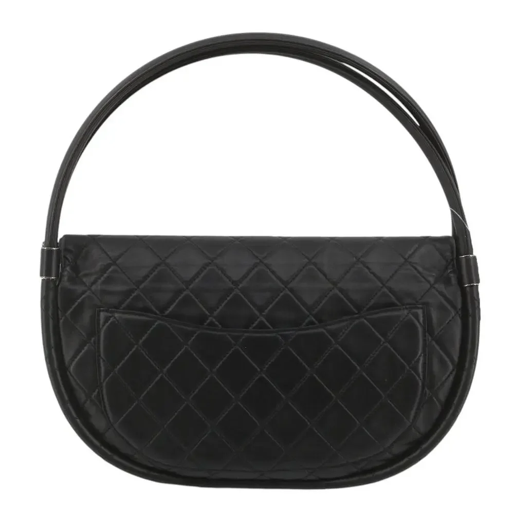 Chanel Medium Hula Hoop Bag Vintage CC Black Lambskin Flap SHW Quilted Rare